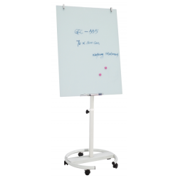 Flipchart magnetic din sticla, suport mobil rotund cu 5 rotile 70*100 cm EVOffice