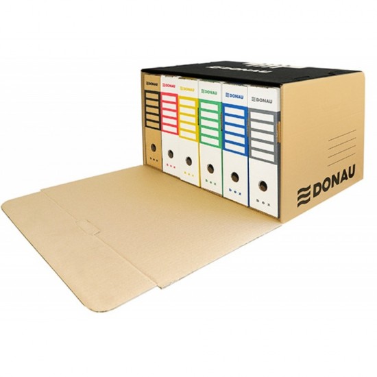 Container de arhivare cu capac deschidere frontala, carton 450gsm, DONAU - negru/kraft