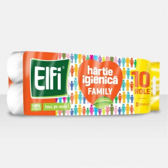 Hartie igienica Elfi Family Piersica, 2 straturi, 10 role