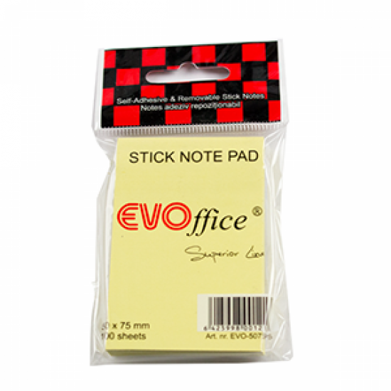 Notes autoadeziv, 51 x 76mm, 100 file-set, galben clasic, EVOffice
