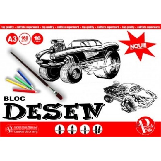 Bloc de desen, A3, 160 g-mp, 16 file, PIGNA