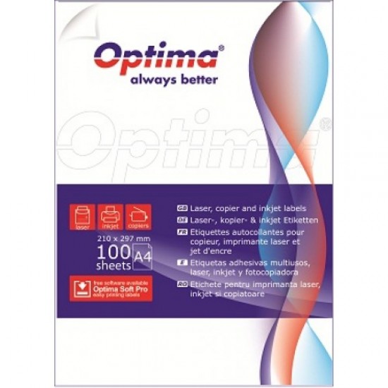 Etichete albe autoadezive Optima 14/A4, 105 x 42,3 mm, 100 coli/top
