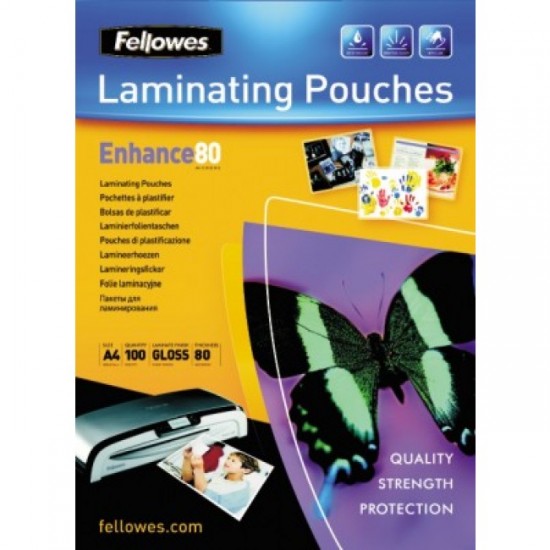 Folie laminare A5, 80 microni, 100 folii/cutie, FELLOWES Enhance80