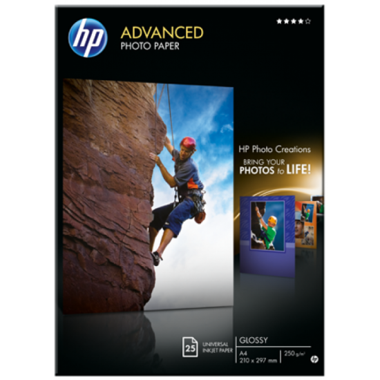 Hartie foto, format A4, gramaj 250 g/mp, 25 coli/top, lucios, HP Advanced Inkjet