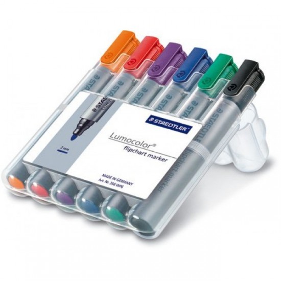 Marker pentru flipchart, 2mm, 6 culori/set, STAEDTLER Lumocolor 356