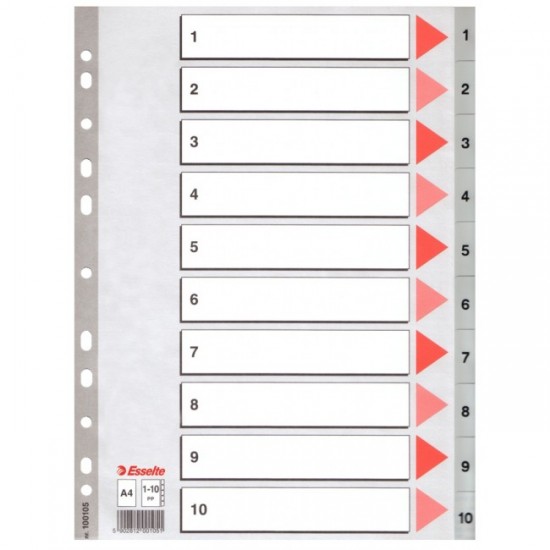 Separatoare din plastic ESSELTE, index 1-10, A4.