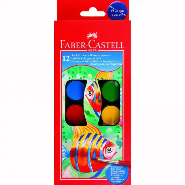 Acuarele + pensula, 12 culori-set, 24mm, FABER CASTELL