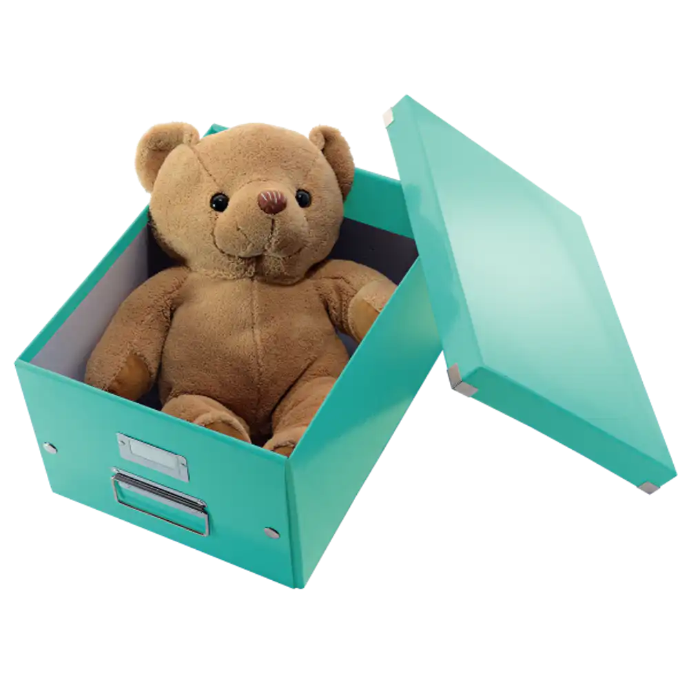 Cutie LEITZ Click & Store medie 281 x 200 x 369 mm, carton laminat – turcoaz