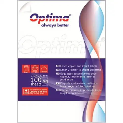 Etichete albe autoadezive Optima 4/A4, 105 x 148 mm, 100 coli/top