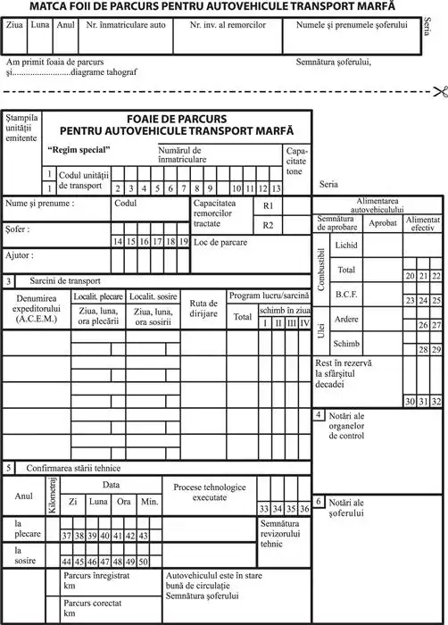Foaie de parcurs autovehicule marfa, format A5, tipar fata/verso, 100 file/carnet