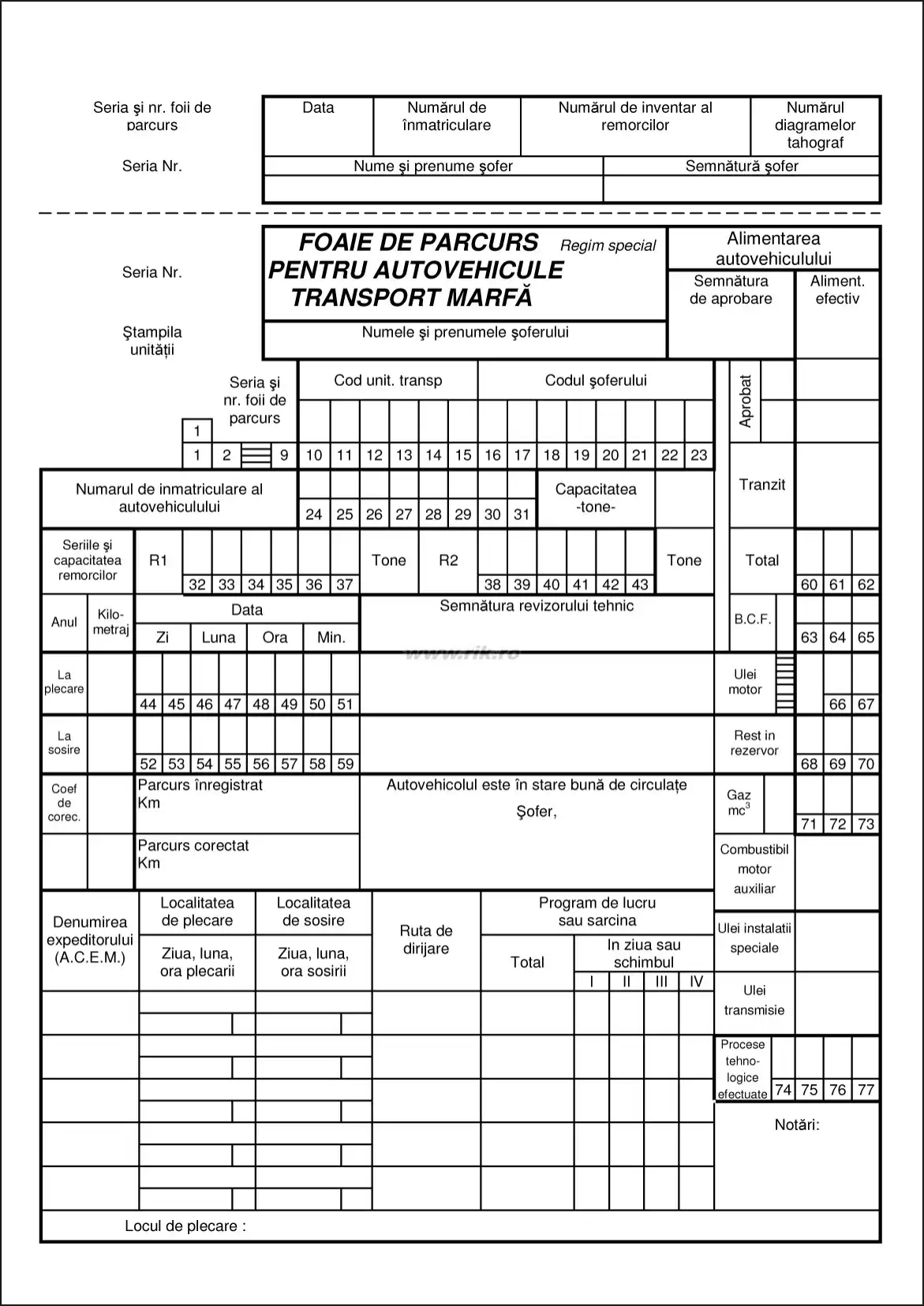 Foaie de parcurs autovehicule marfa, format A4, tipar fata/verso, 100 file/carnet