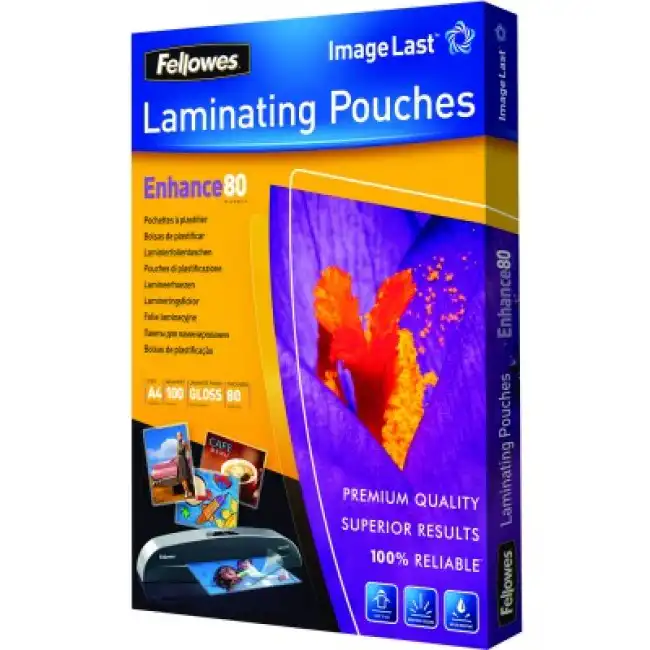Folie laminare A4, 80 microni, 100 folii/cutie, FELLOWES Enhance80