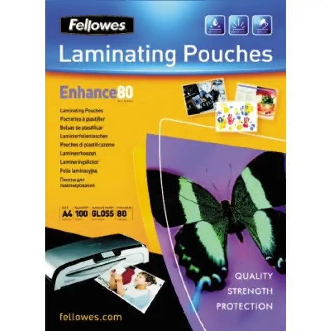 Folie laminare A5, 80 microni, 100 folii/cutie, FELLOWES Enhance80