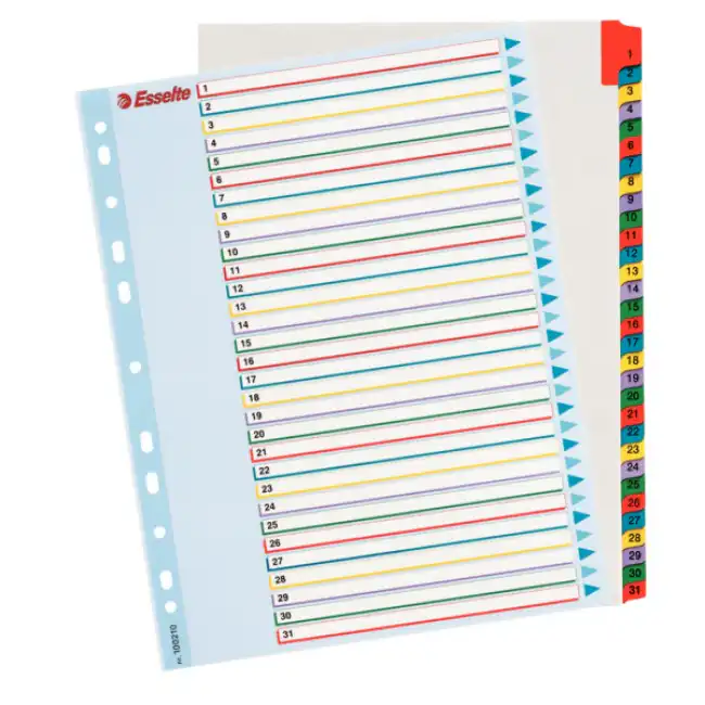 Separatoare din plastic cu index reinscriptibil ESSELTE, A4, 1-31.