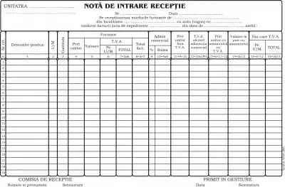 Nota de intrare receptie, format A4, tipar fata, 100 file/carnet