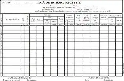 Nota de intrare receptie, format A4, tipar fata, autocopiativ, 100 file/carnet