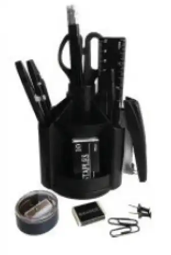 Suport birou plastic negru rotativ, echipat 13 piese EVOffice