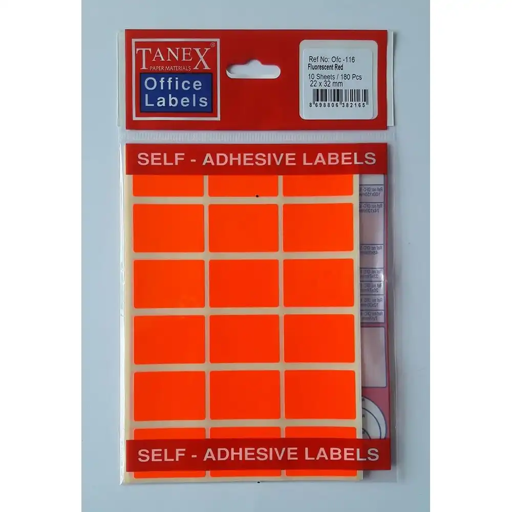 Etichete autoadezive color, 22 x 32 mm, 180 buc/set, Tanex – rosu fluorescent