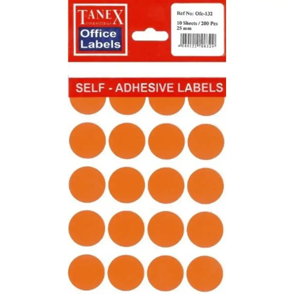 Etichete autoadezive color, D25 mm, 200 buc/set, Tanex – orange