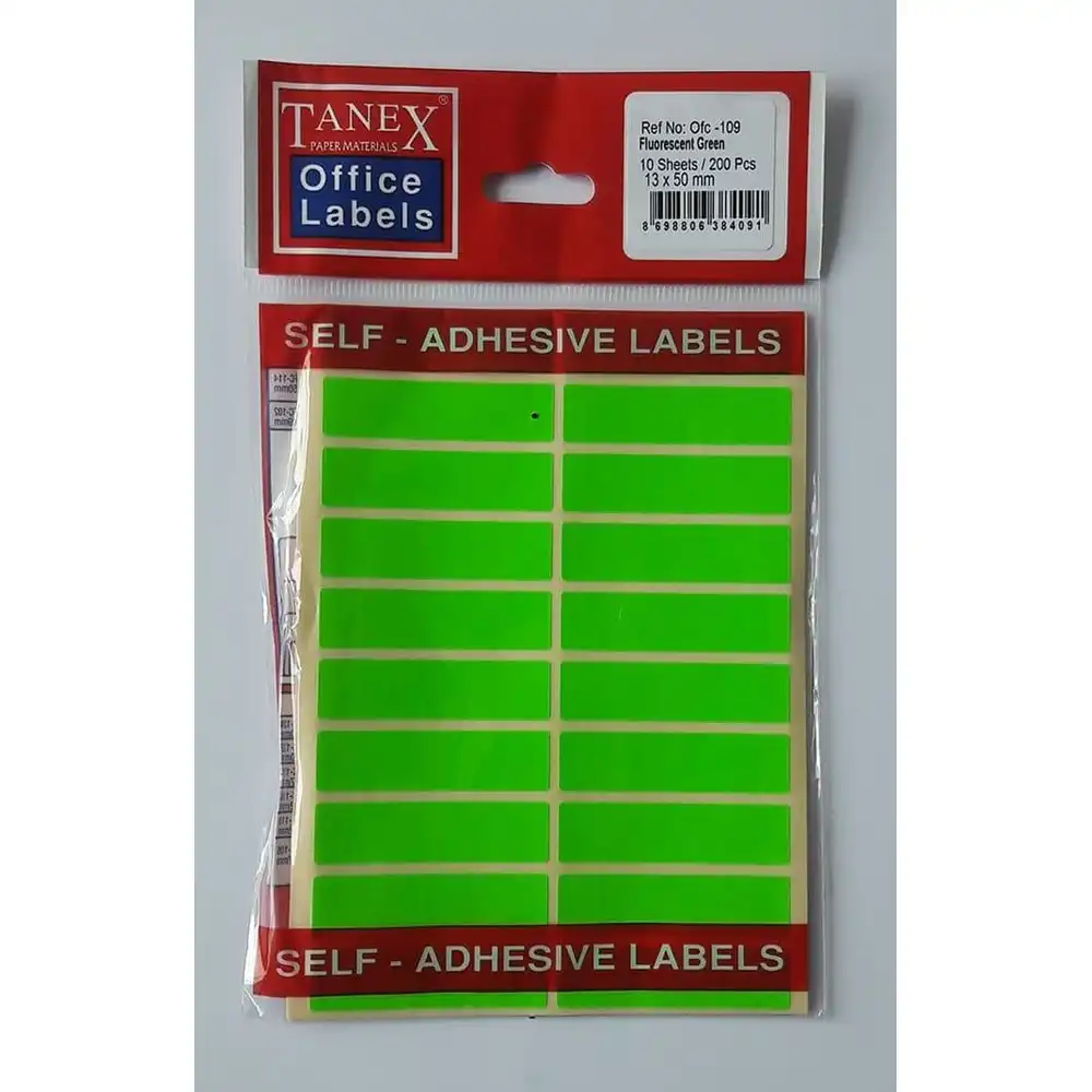 Etichete autoadezive color, 13 x 50 mm, 200 buc/set, Tanex – verde fluorescent