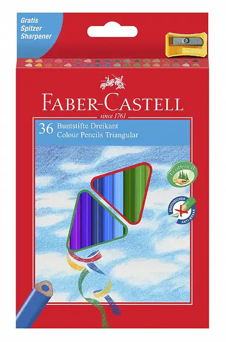 CREIOANE COLORATE TRIUNGHIULARE 36 CULORI + ASCUTITOARE FABER CASTELL