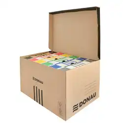 Container de arhivare cu capac deschidere superioara, carton 450gsm, DONAU – negru/kraft